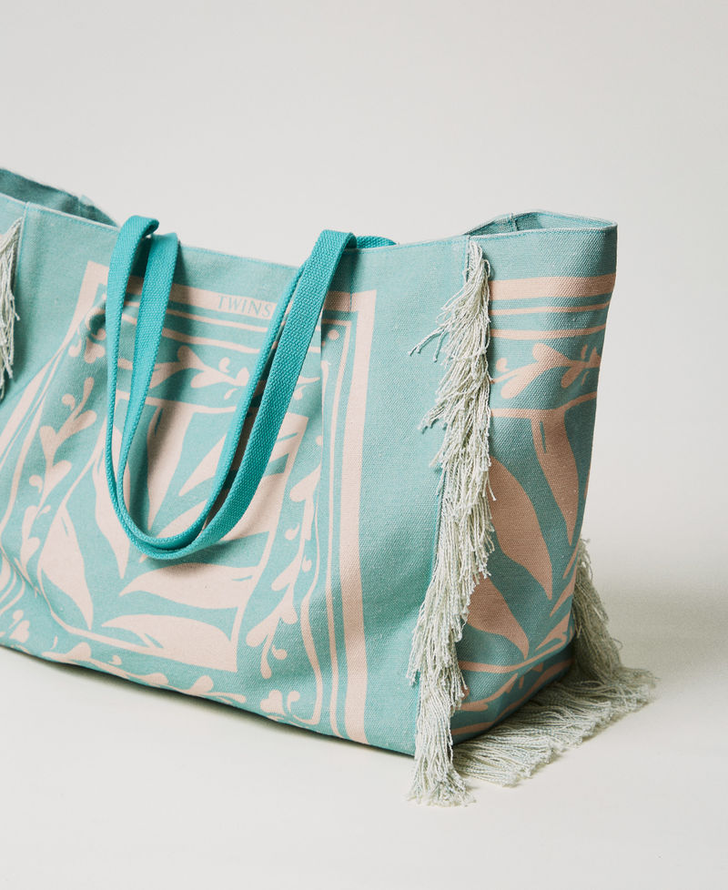 Cabas en toile imprim&eacute;e Imprim&eacute; Foulard Green Marine/Almond Beige Femme 251LM8ALL_12382_03