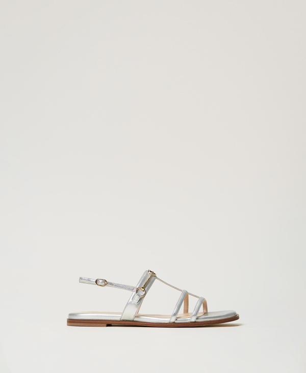 Laminated sandals with Oval T clasp