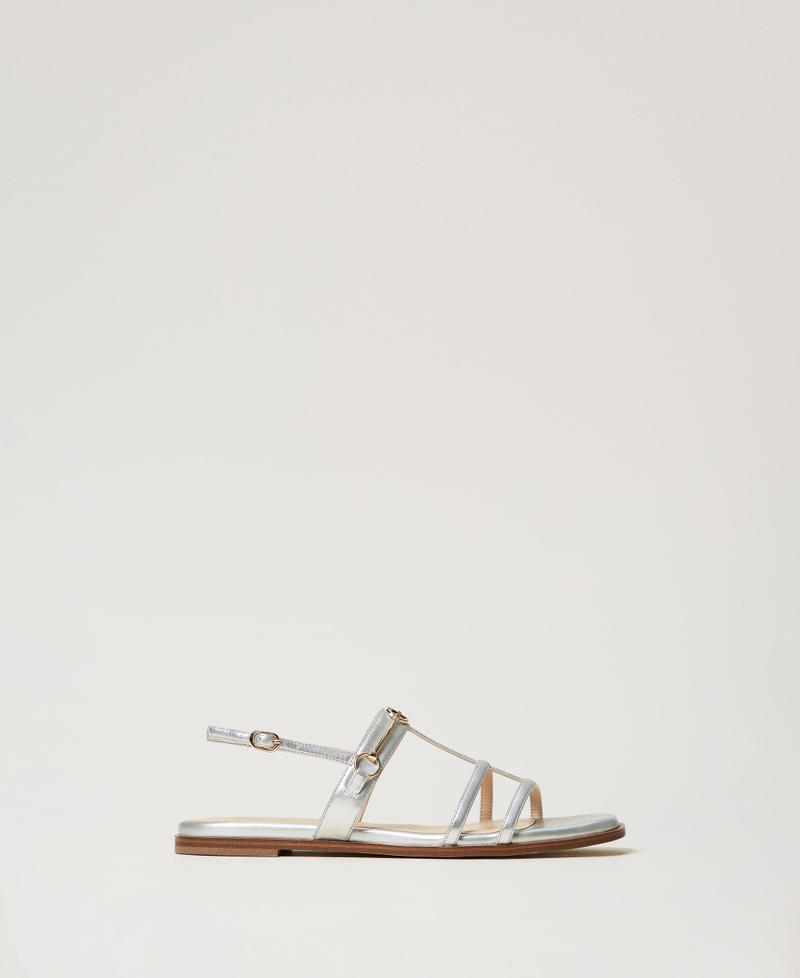 Laminated sandals with Oval T clasp Silver Woman 251TCP086_00995_01