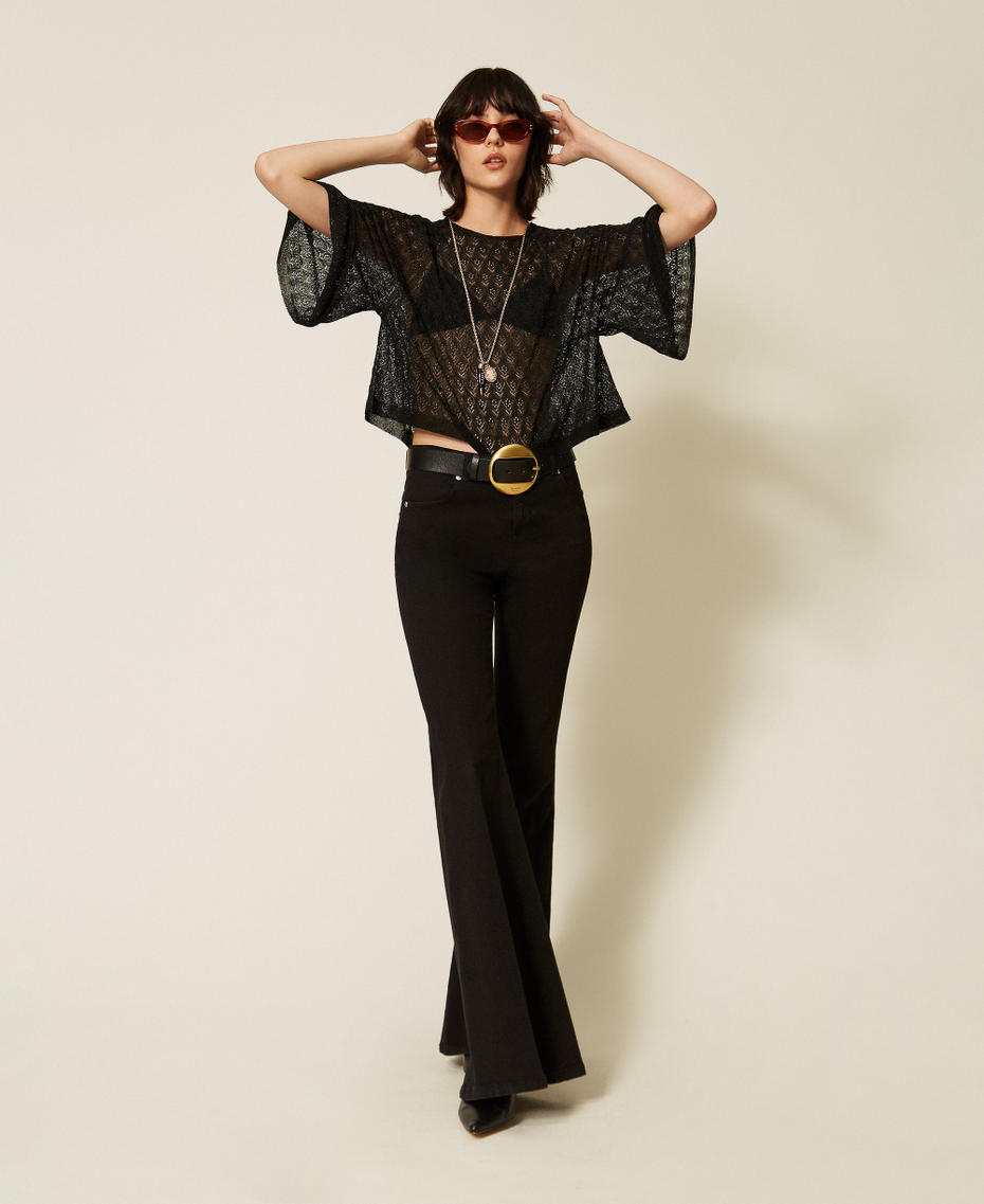 2-in-1-Cropped-Pullover Lurex Schwarz Frau 262TP3Q31_13597_T0