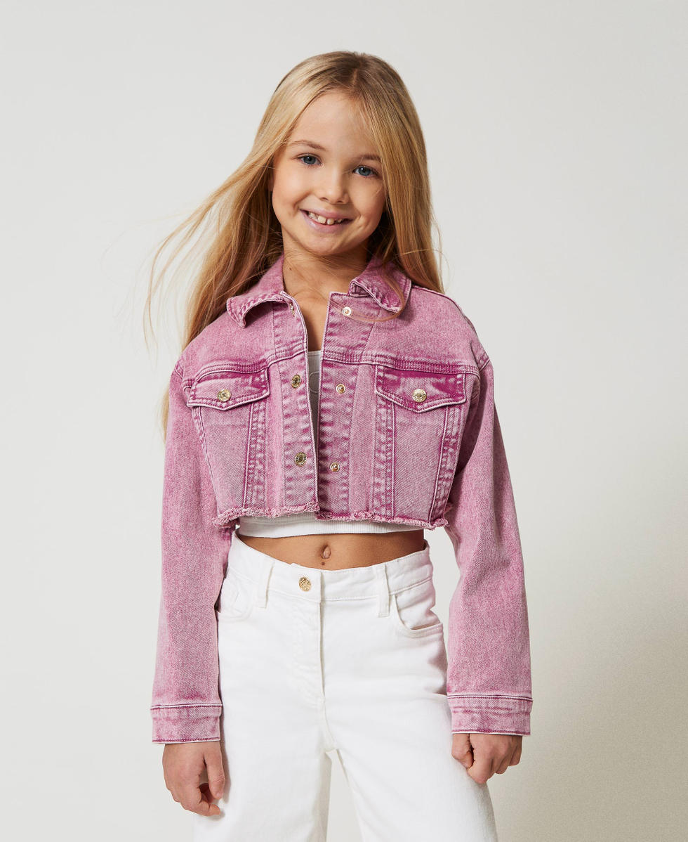 Giacca cropped in bull Rosa "Flamingo" Bambina 251GJ2490_00868_01