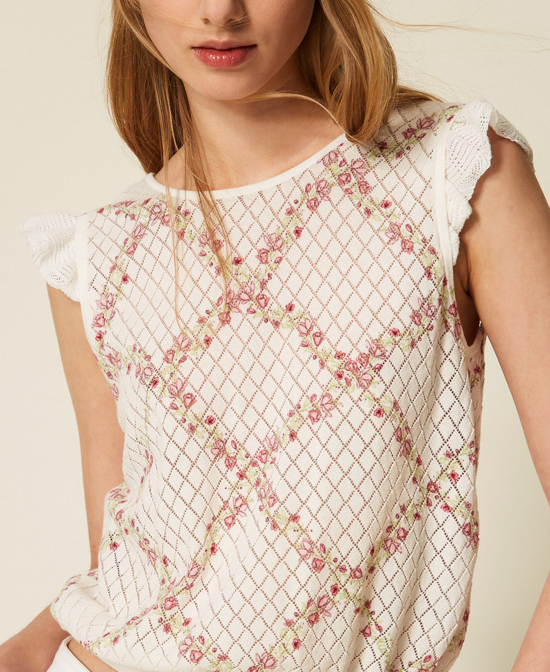 Multi function knit top with cherry print Delicate Geometries Pastel Print Woman 261TT3271_13589_05