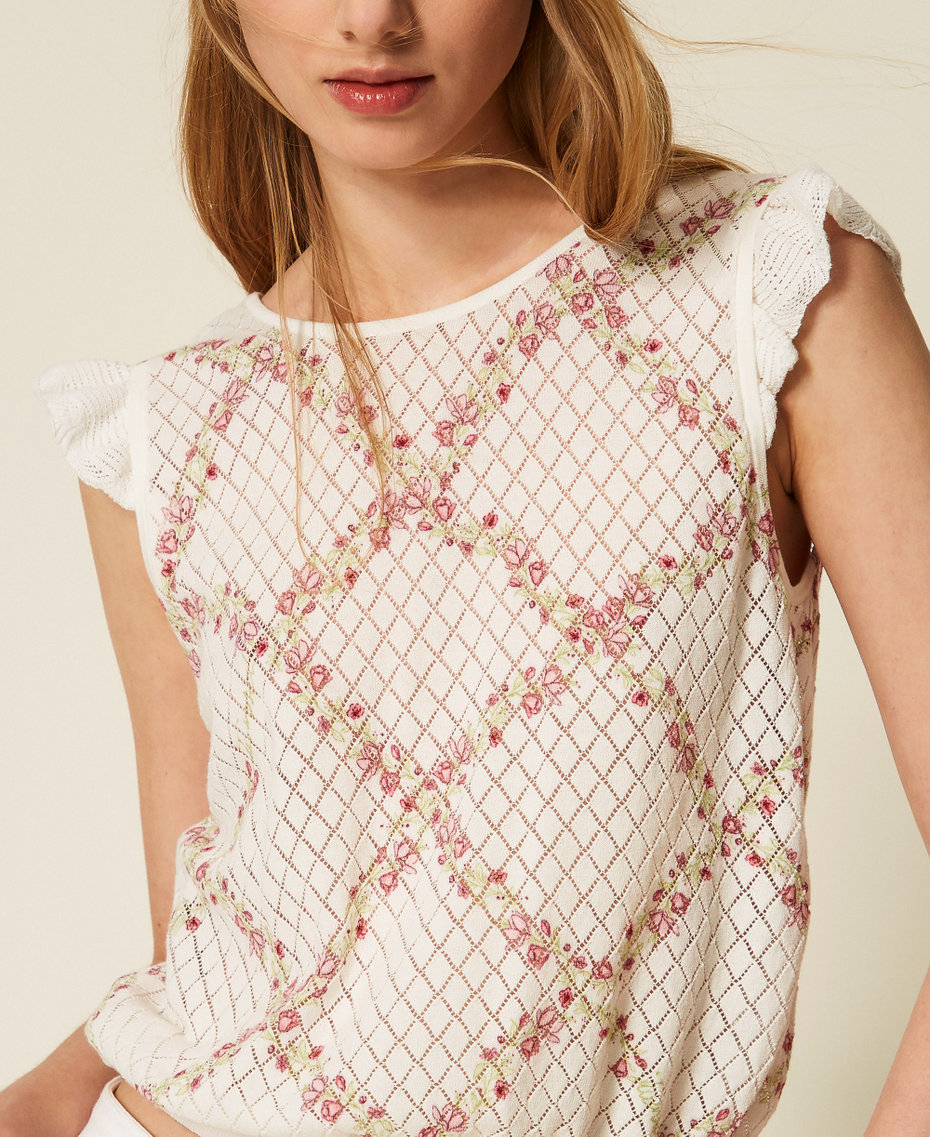 Multi function knit top with cherry print Delicate Geometries Pastel Print Woman 261TT3271_13589_05