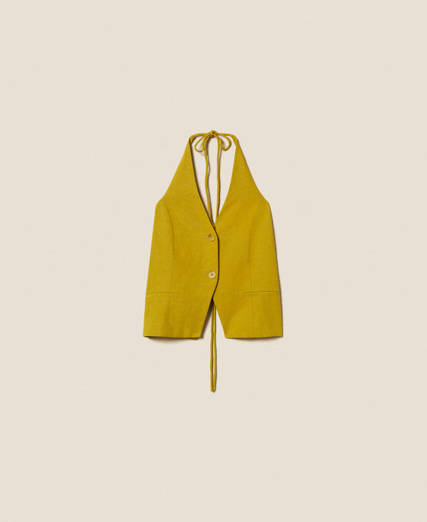 Linen blend halter waistcoat