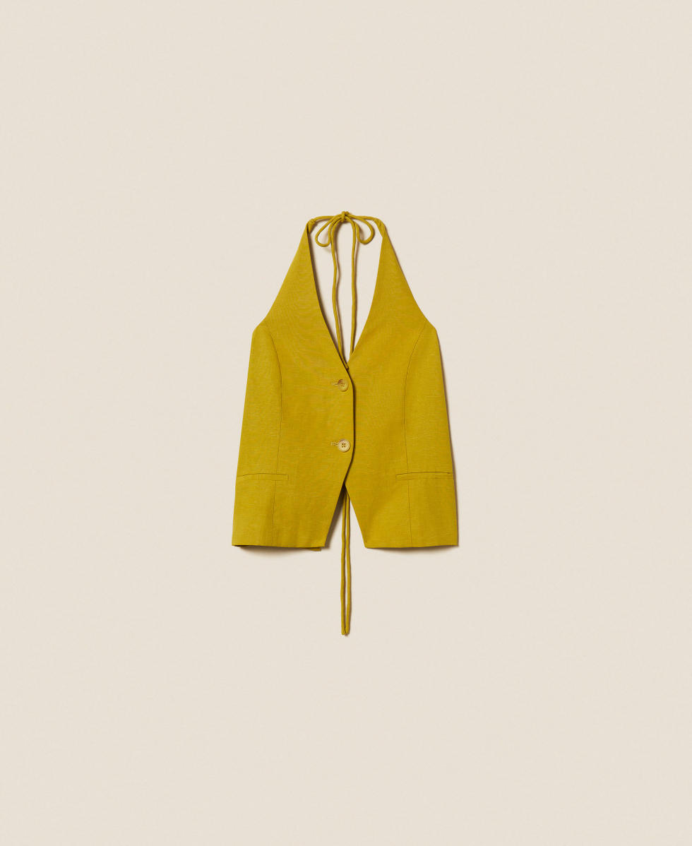 Linen blend halter waistcoat