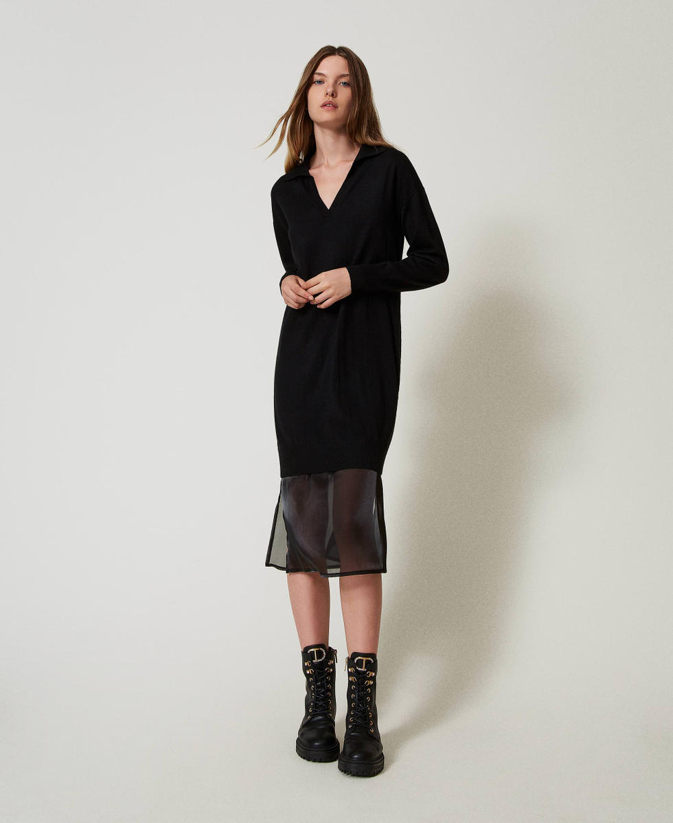 Abito longuette in maglia con sottoveste Donna Nero TWINSET Milano