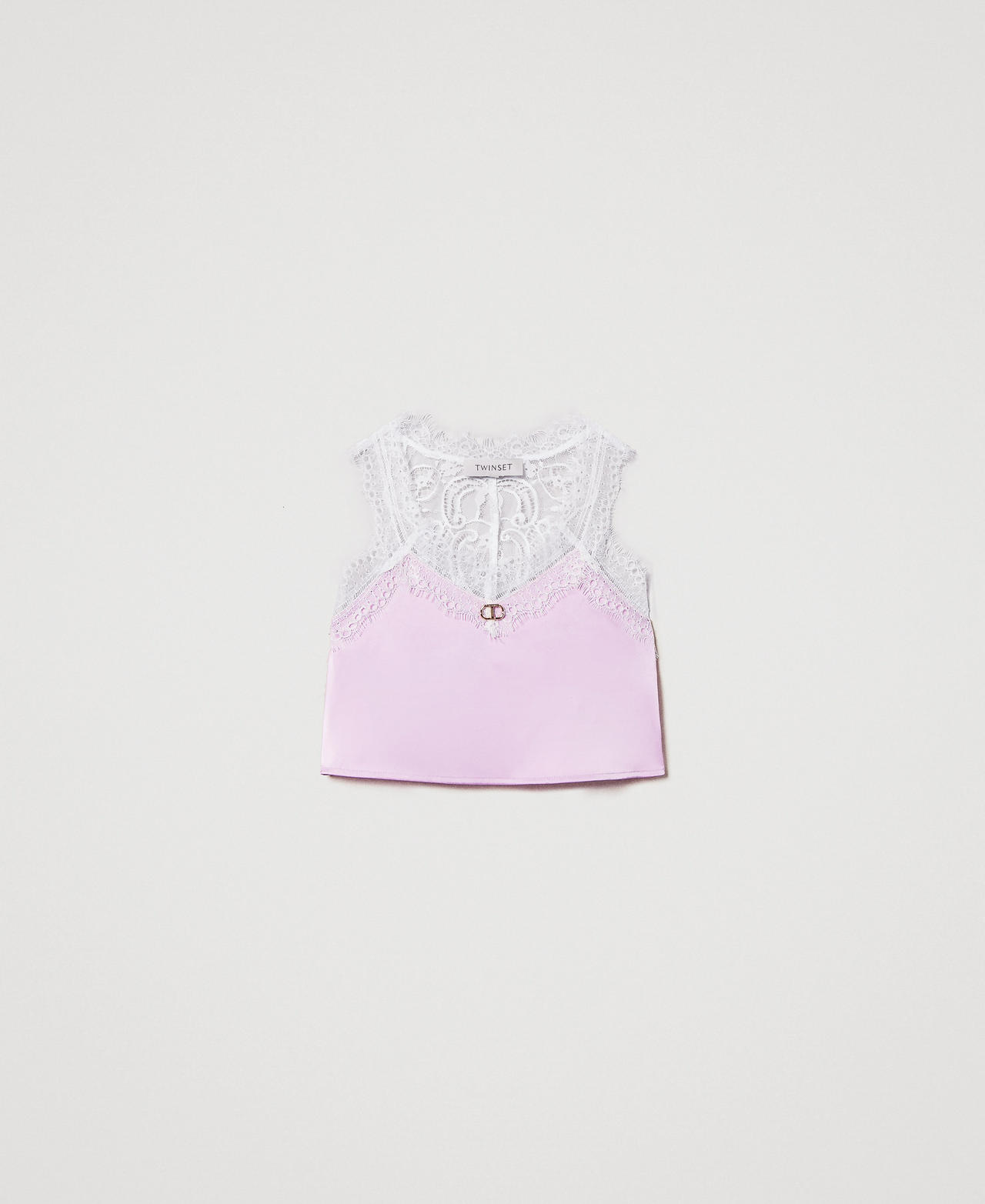 Satin and lace cropped top Two-tone Ice/Pastel Violet Girl 251GJ2454_12280_0S