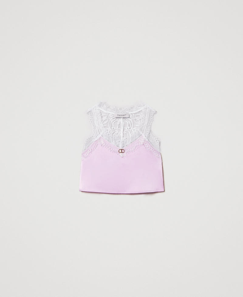 Satin and lace cropped top Two-tone Ice/Pastel Violet Girl 251GJ2454_12280_0S
