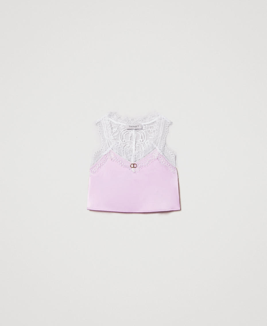 Satin and lace cropped top Two-tone Ice/Pastel Violet Girl 251GJ2454_12280_S0