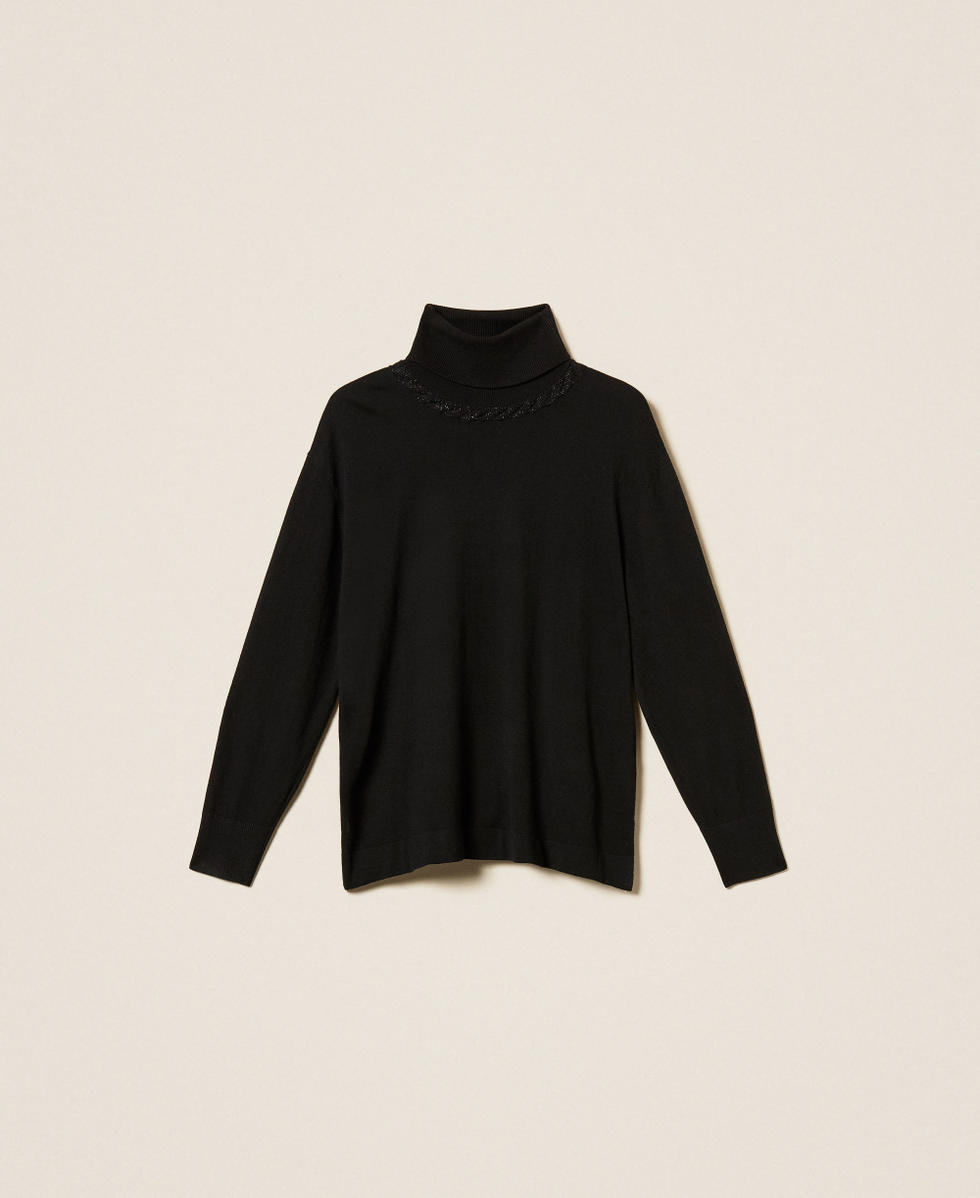 Pull col roul&eacute; avec lurex et torsade Noir Femme 252LL3NBB_00006_S0