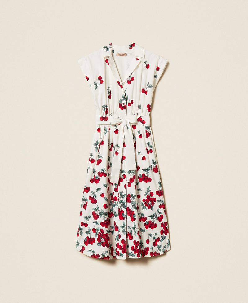 Poplin midi dress with cherry print White/Red Cherries Degrad&egrave; Woman 261TT2590_13503_S0
