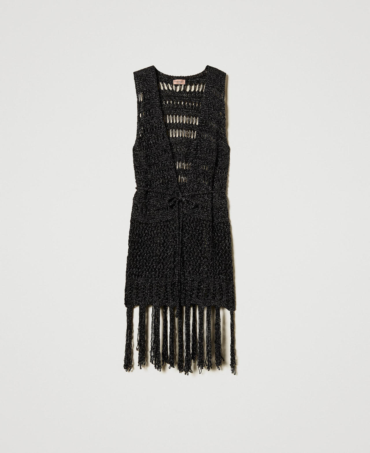 Gilet in maglia traforata con lurex Nero Donna 251TA4360_00006_0S