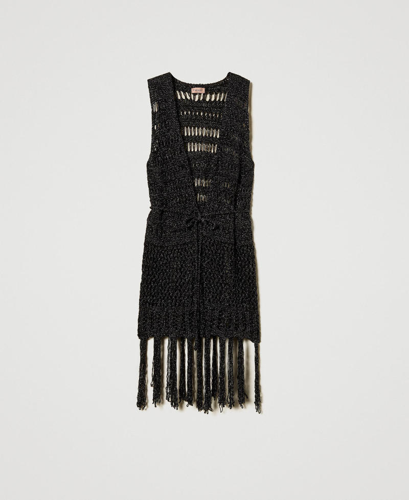 Gilet in maglia traforata con lurex Nero Donna 251TA4360_00006_0S