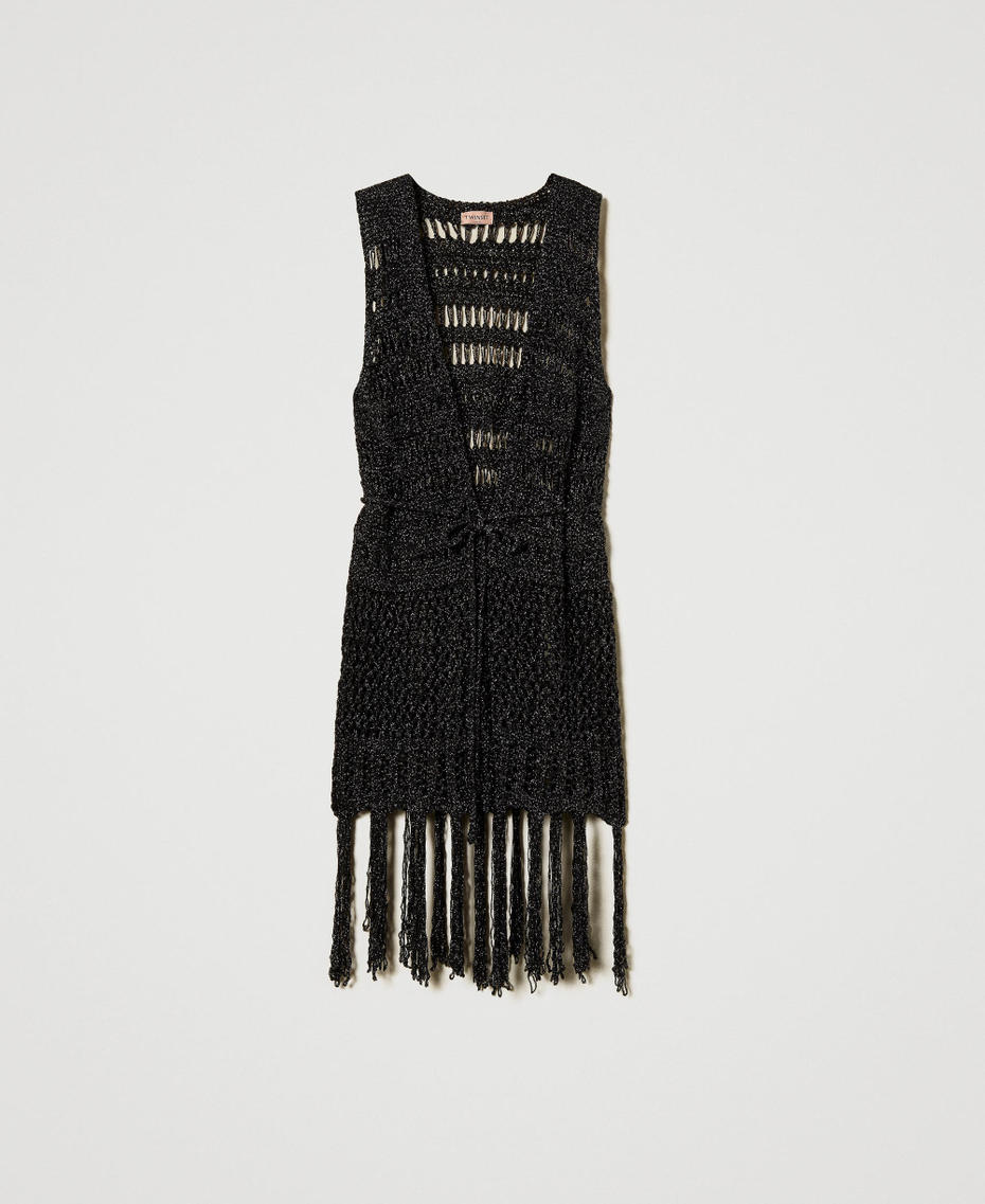 Openwork knit sleeveless cardigan with lurex Black Woman 251TA4360_00006_S0