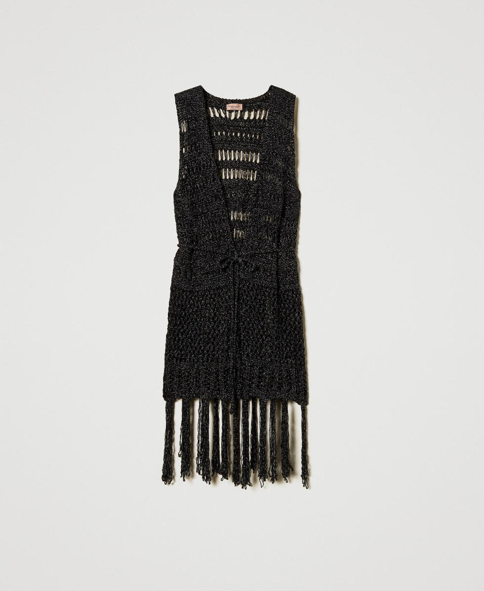 Lurex-Strickweste mit Lochmuster Schwarz Frau 251TA4360_00006_S0