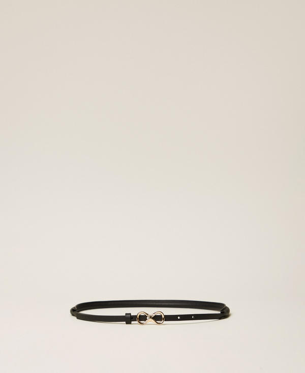 Leather belt with logo buckle