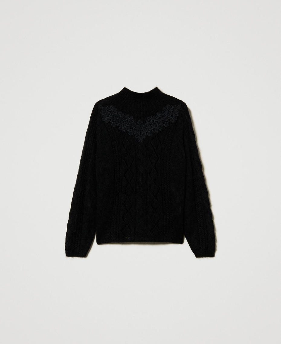 Wool and mohair turtleneck jumper with lace Black Woman 242TP3420_00006_S0