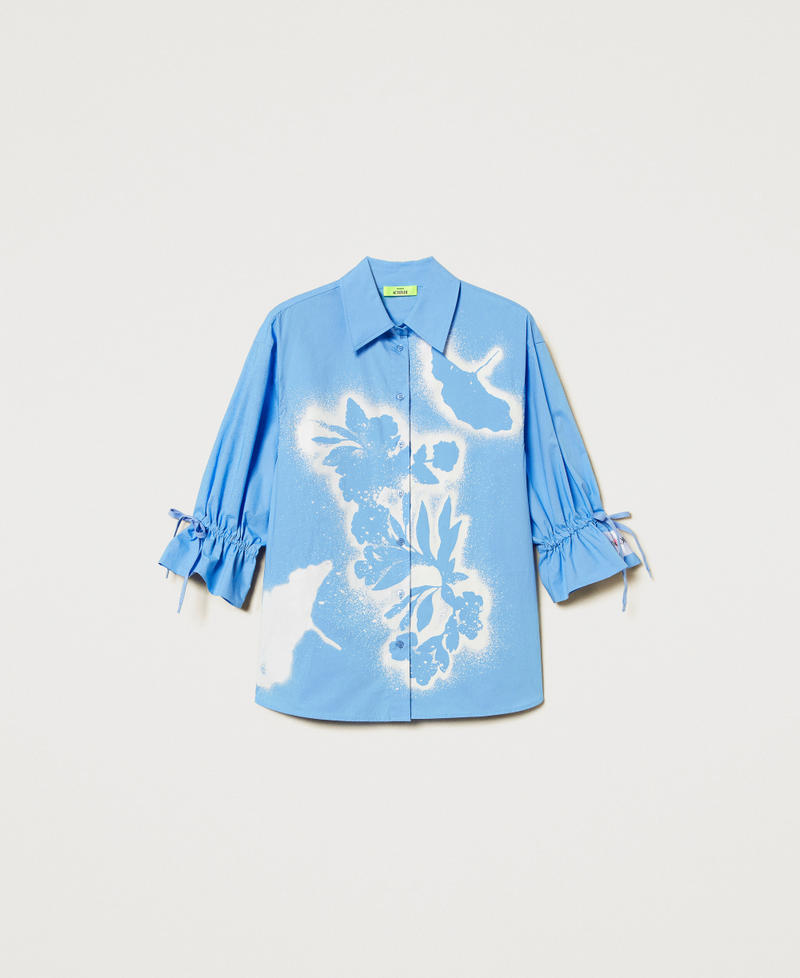 MYFO Hemd mit Blumenmotiv und Tunnelzügen Intensives Azur Frau 251AQ2012_10583_S0