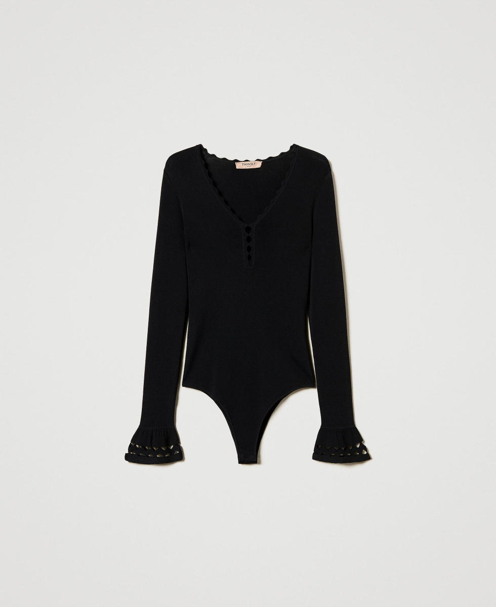 Knit bodysuit with geometric pattern