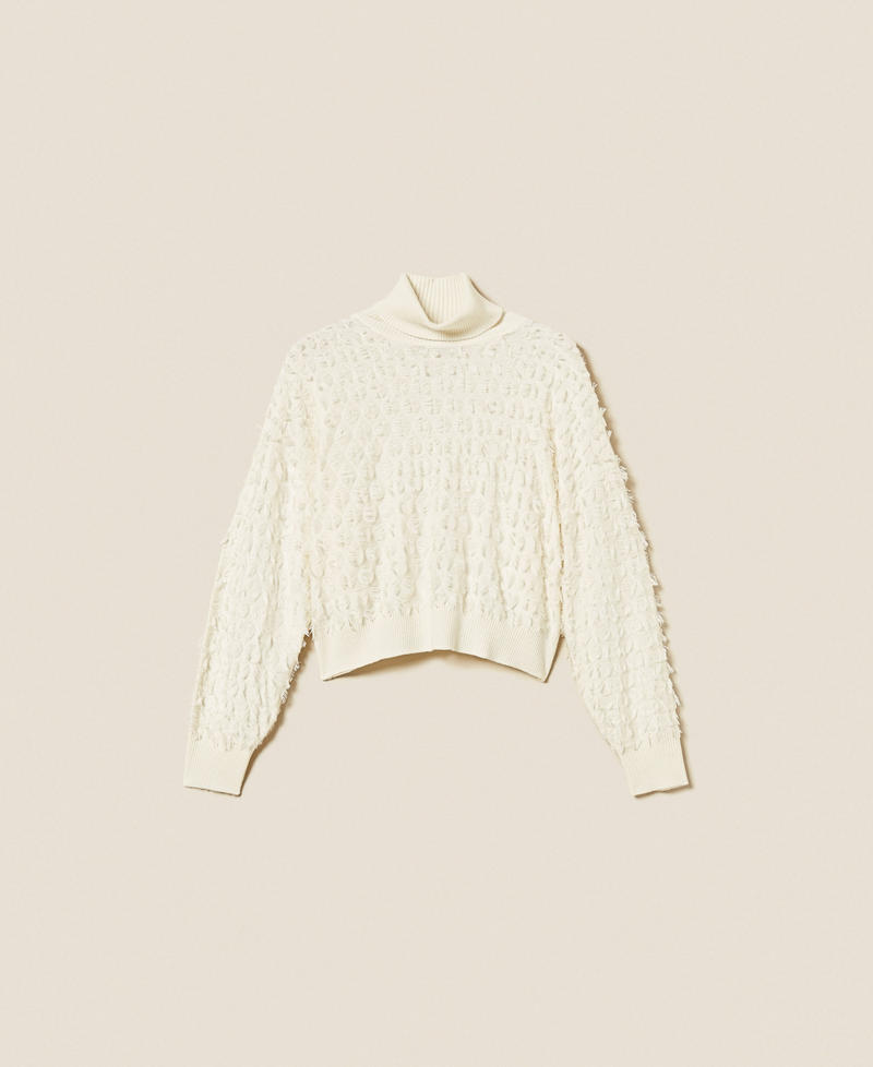 Turtleneck jumper with fringes White Snow Woman 252AP3200_00282_S0