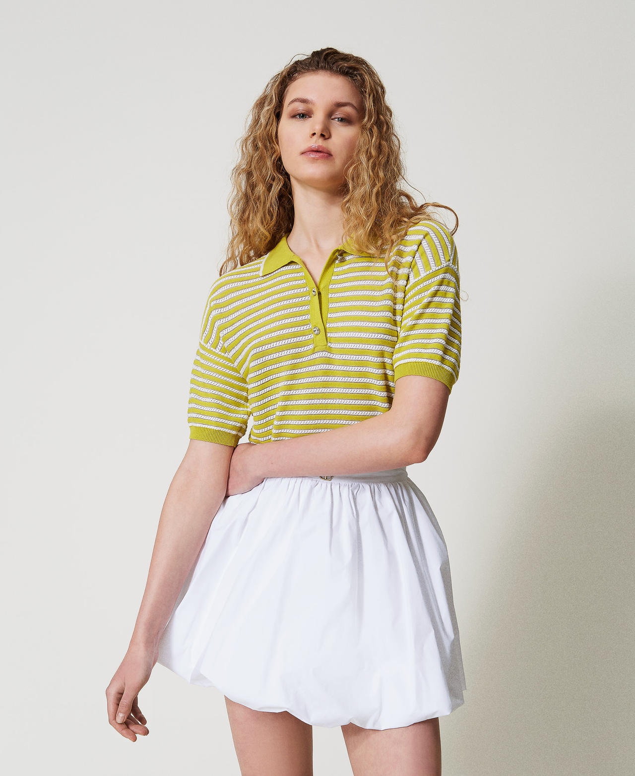 Poplin balloon miniskirt White Woman 251TF202B_00001_02