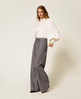 Pantalon rayé en laine mélangée Pinstripe Gris Chiné/Blanc « Neige » Femme 252TT2440_13038_02