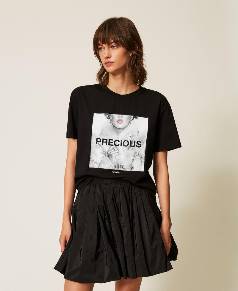 T-shirt avec imprim&eacute; et strass Noir Femme 262AP2510_00006_01