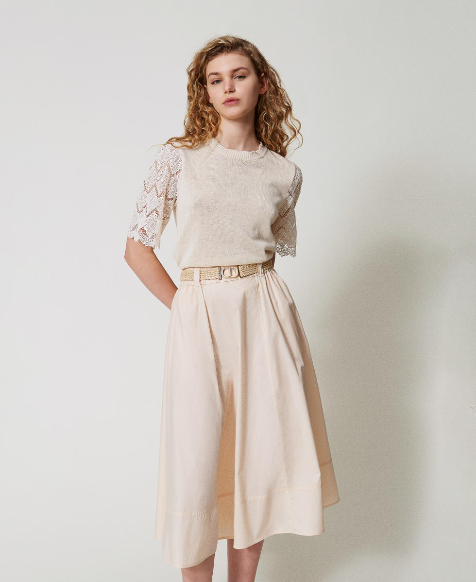 Midi skirt in poplin with belt Pretty Pink Woman 251TT202J_12370_01