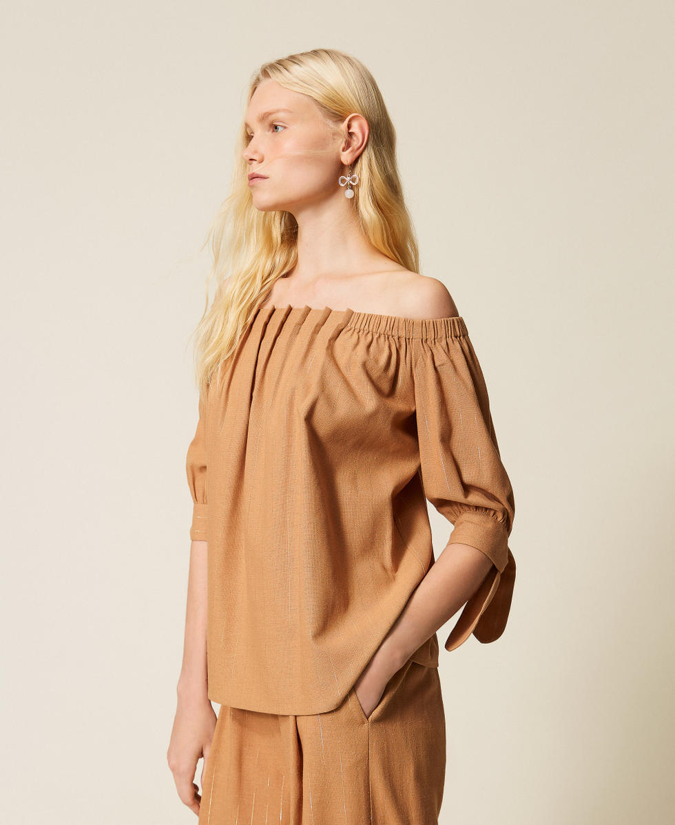 Lurex pinstripe blouse "Hazelnut” Brown Woman 261LB2QGG_10282_02