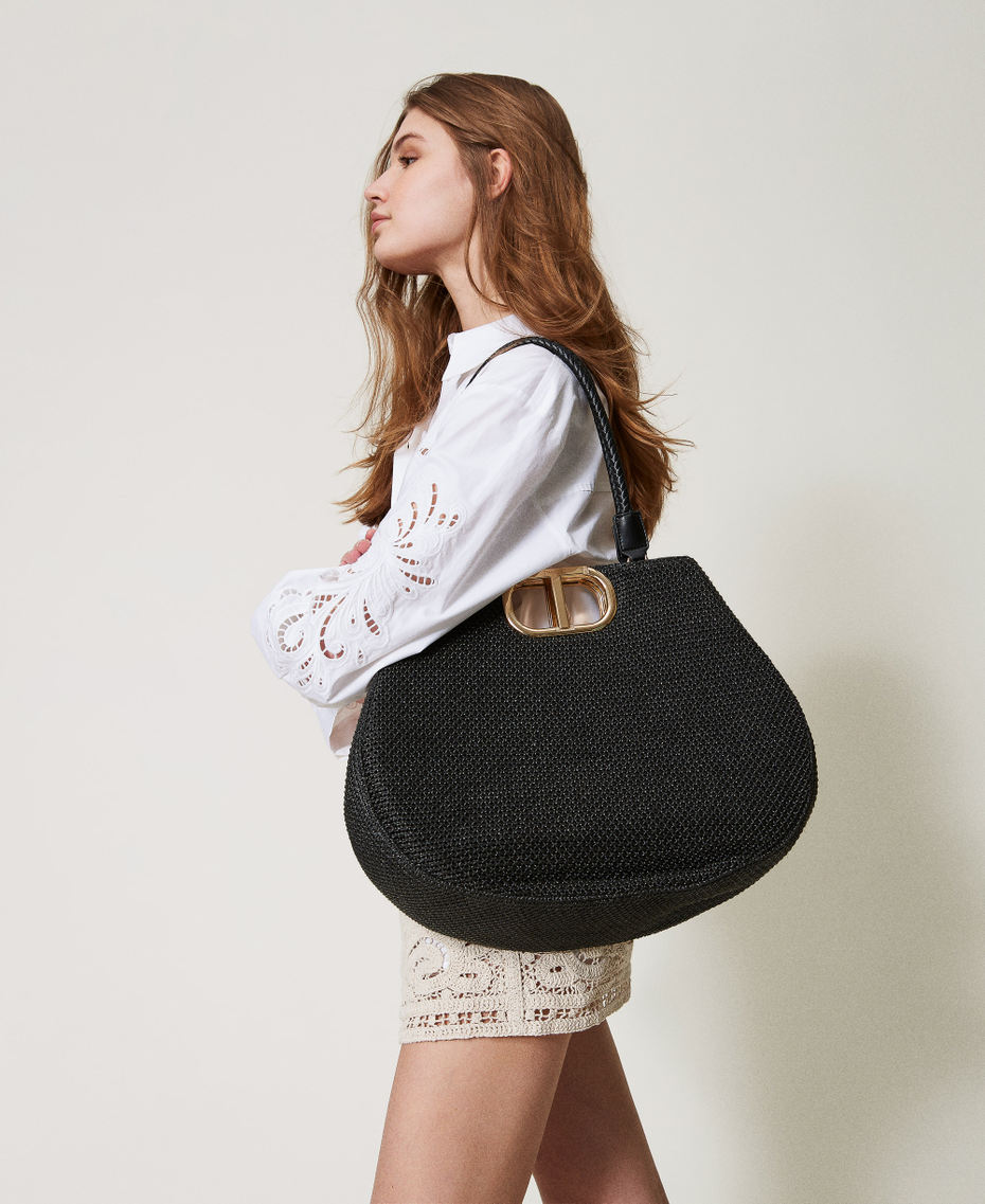 Borsa shopper 'Lila' effetto paglia intrecciata Nero Donna 251TB7240_00006_0T