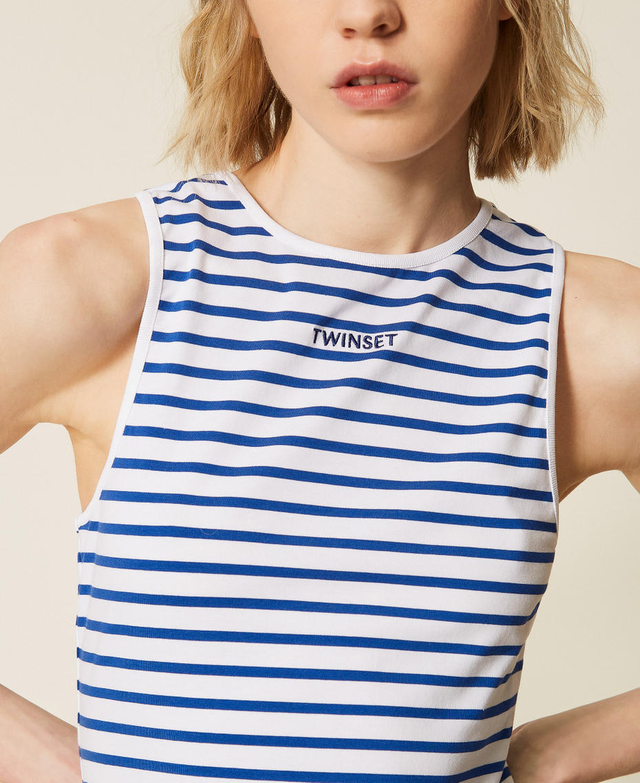 Striped jacquard top Off White/Mediterranean Blue Stripes Woman 261LM2GAA_13583_04