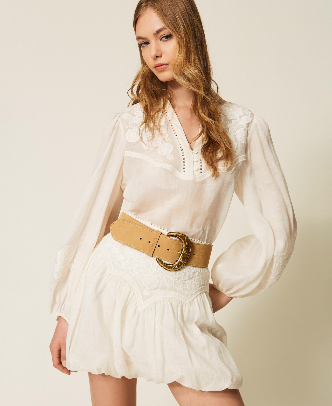 Ceinture en cuir velours Beige &laquo;&nbsp;Rope&nbsp;&raquo; Femme 261TO5400_12145_T0