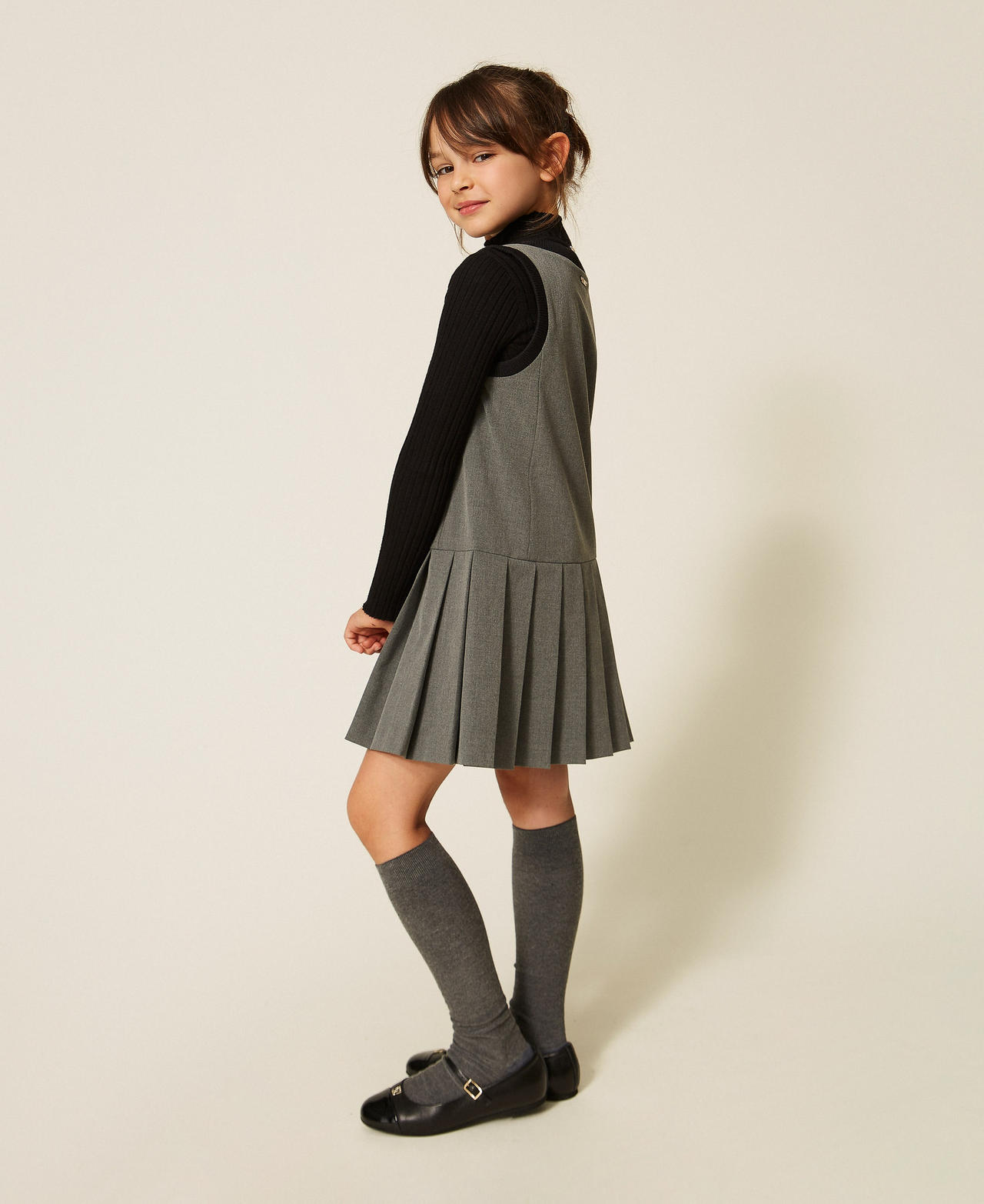 Robe courte en flanelle avec plis Gris Moyen Chin&eacute; Fille 262GJ2181_12838_01