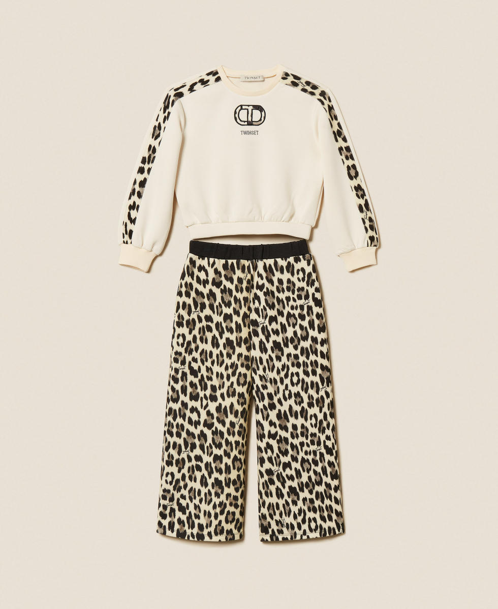 Felpa baby con Oval T e pantaloni stampati Bicolor Bianco "Papiro" / Stampa Leopardata Bambina 252GB211A_12740_S0