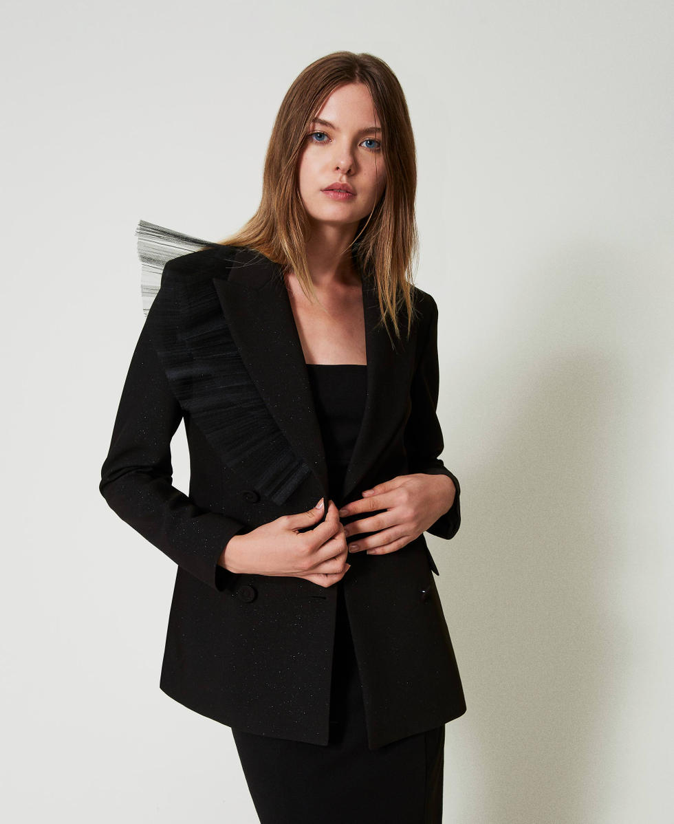 Blazer with tulle ruffle Woman Black TWINSET Milano