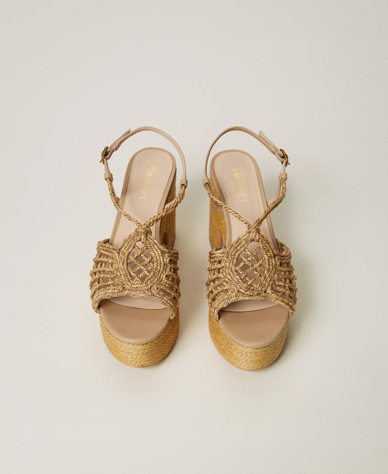 Platform sandals with a woven upper Natural White Woman 251TGT056_00497_04