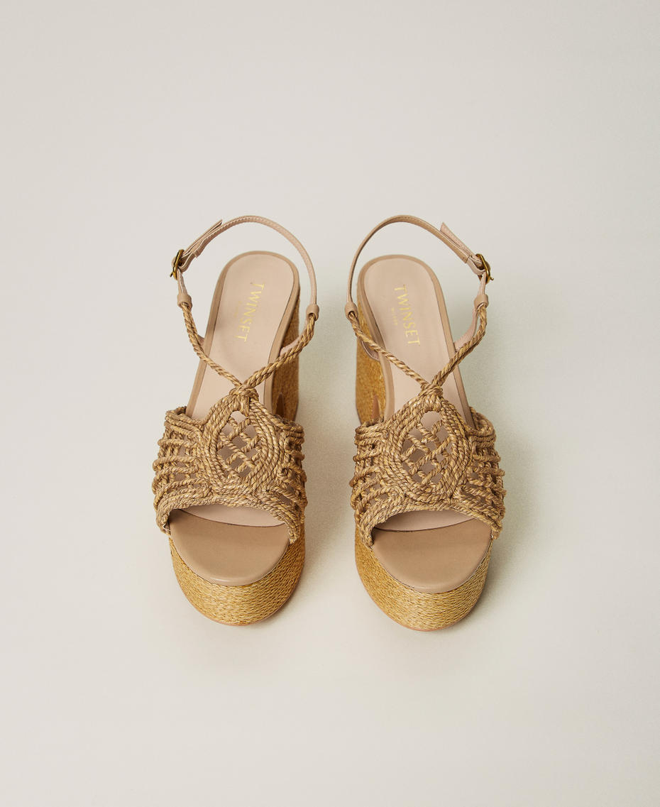 Platform sandals with a woven upper Natural White Woman 251TGT056_00497_04