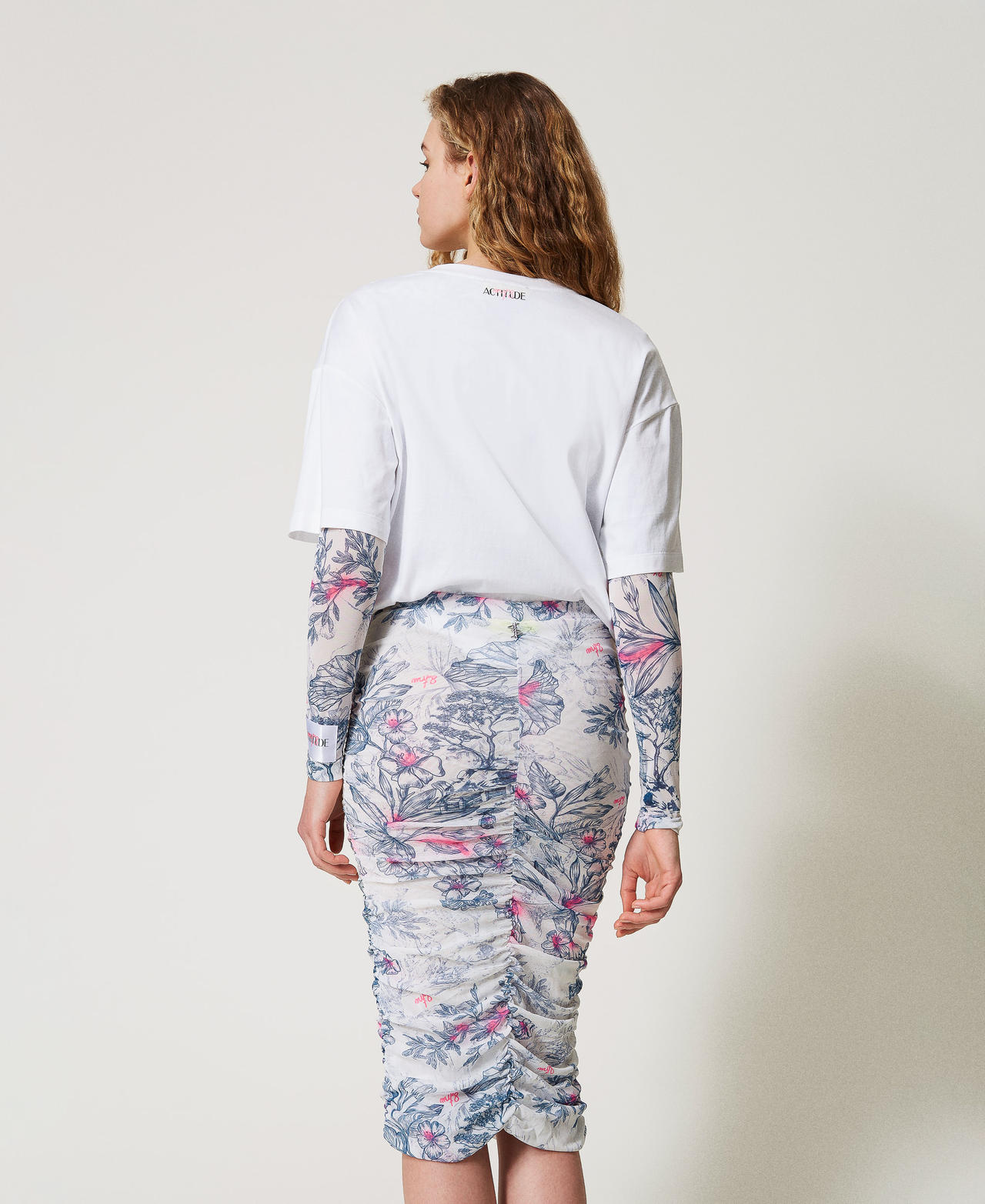 MYFO midi skirt with ruching Japanese Toile de Jouy Woman 251AQ2102_12431_03