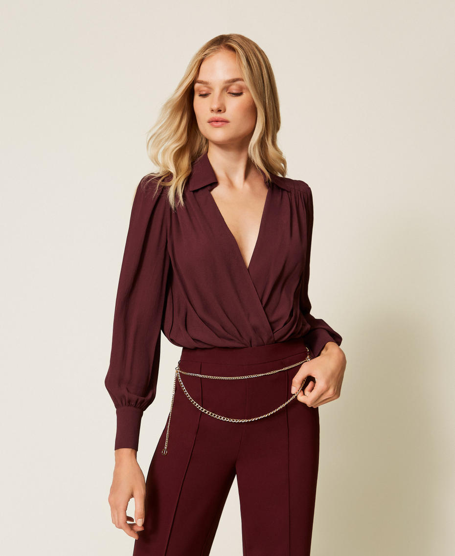 Body in cr&ecirc;pe de Chine con arricciature Viola "Winetasting" Donna 252TP2293_05609_01