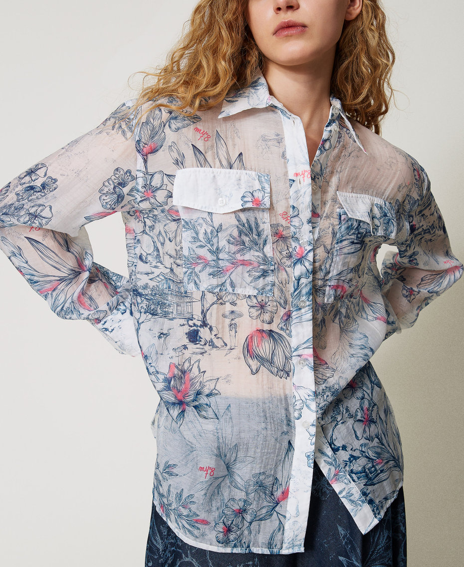 MYFO Hemd aus Organza mit Blumenmotiv Japanese Toile De Jouy Frau 251AQ2091_12431_04