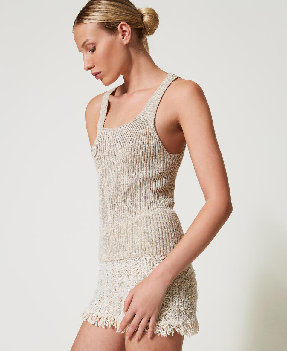 Linen blend knit top Two-tone Snow/Gold Lurex Woman 251TP3370_12326_02