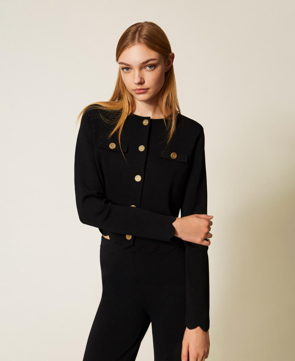 Giacca in maglia con bottoni logati Nero Donna 252TP320A_00006_01