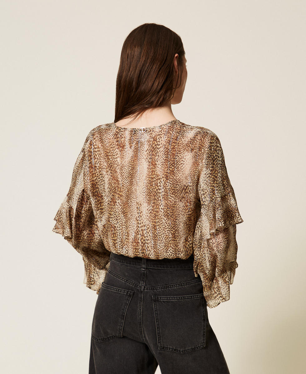 Blouse en cr&eacute;pon animalier Imprim&eacute; Animalier Marron Rayure Lurex Femme 252TT2352_12895_03