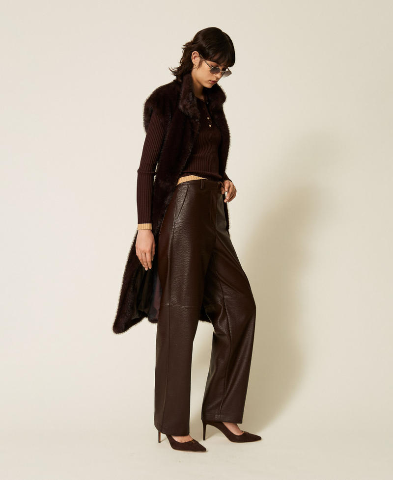 Wide faux leather trousers Chocolate Plum Woman 262AP2292_13655_02