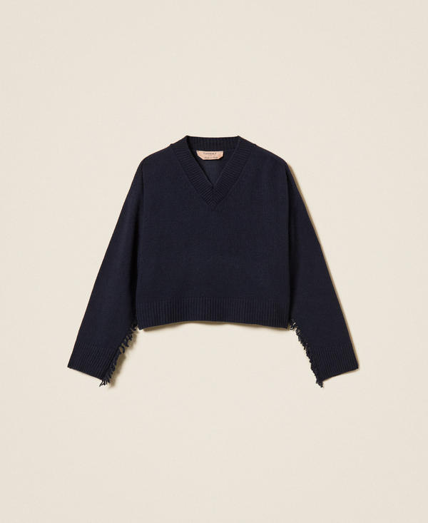 Pullover aus Wollmischung mit Fransen