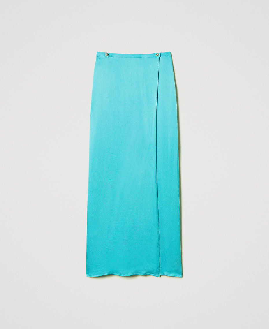 Long satin wrap-around skirt Emerald Sea Woman 251TE2043_12146_S0