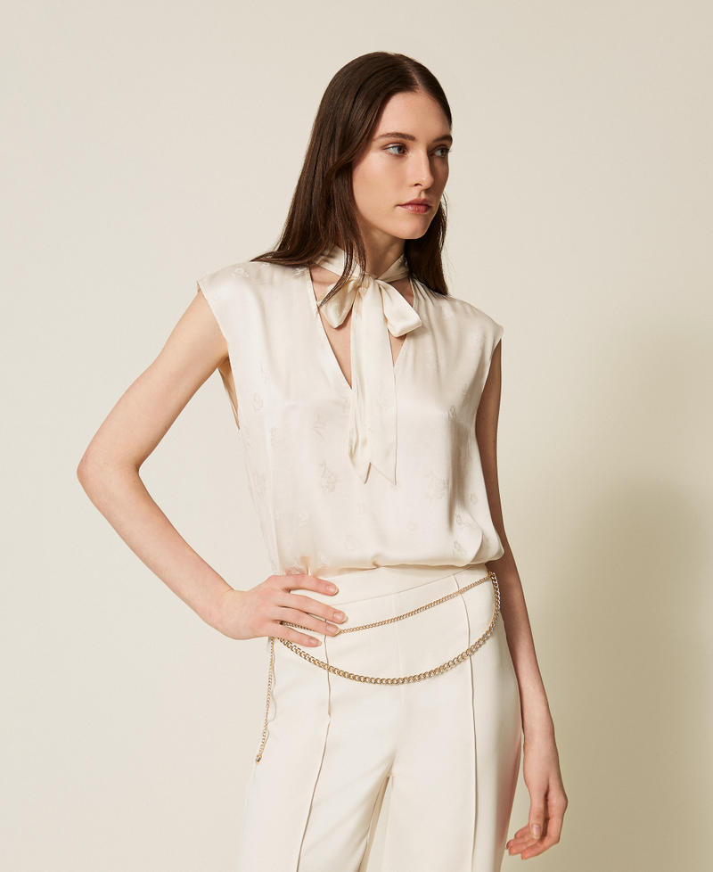 Top in raso jacquard con fiocco Madreperla Donna 252TT2365_00059_01