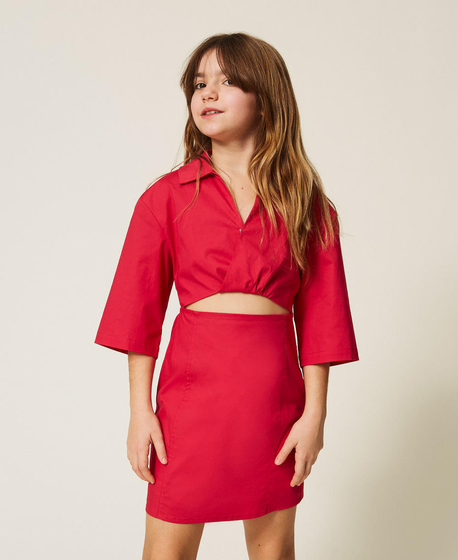 Short poplin dress with cut-out Magenta Red Girl 261GJ2011_13160_01