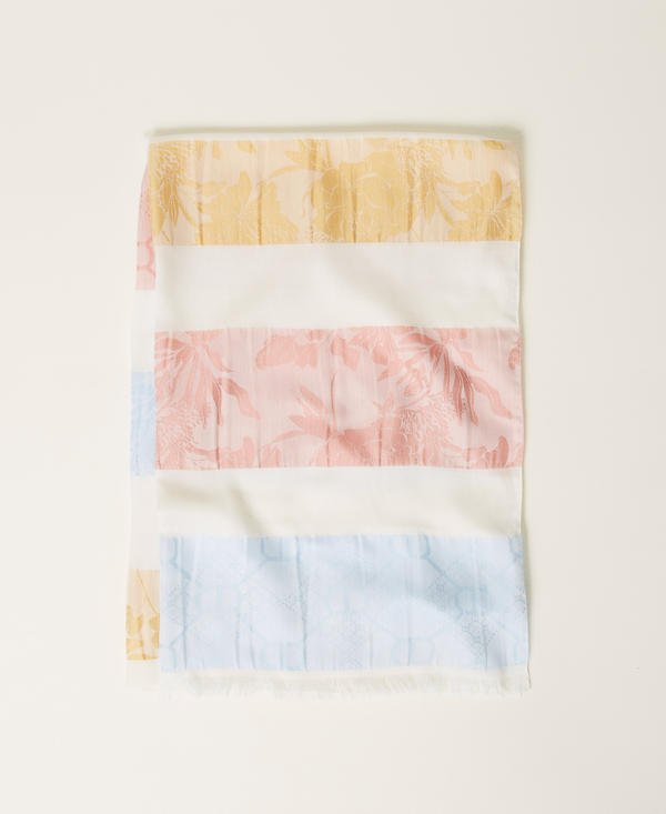 Multicolour jacquard stole with Oval T