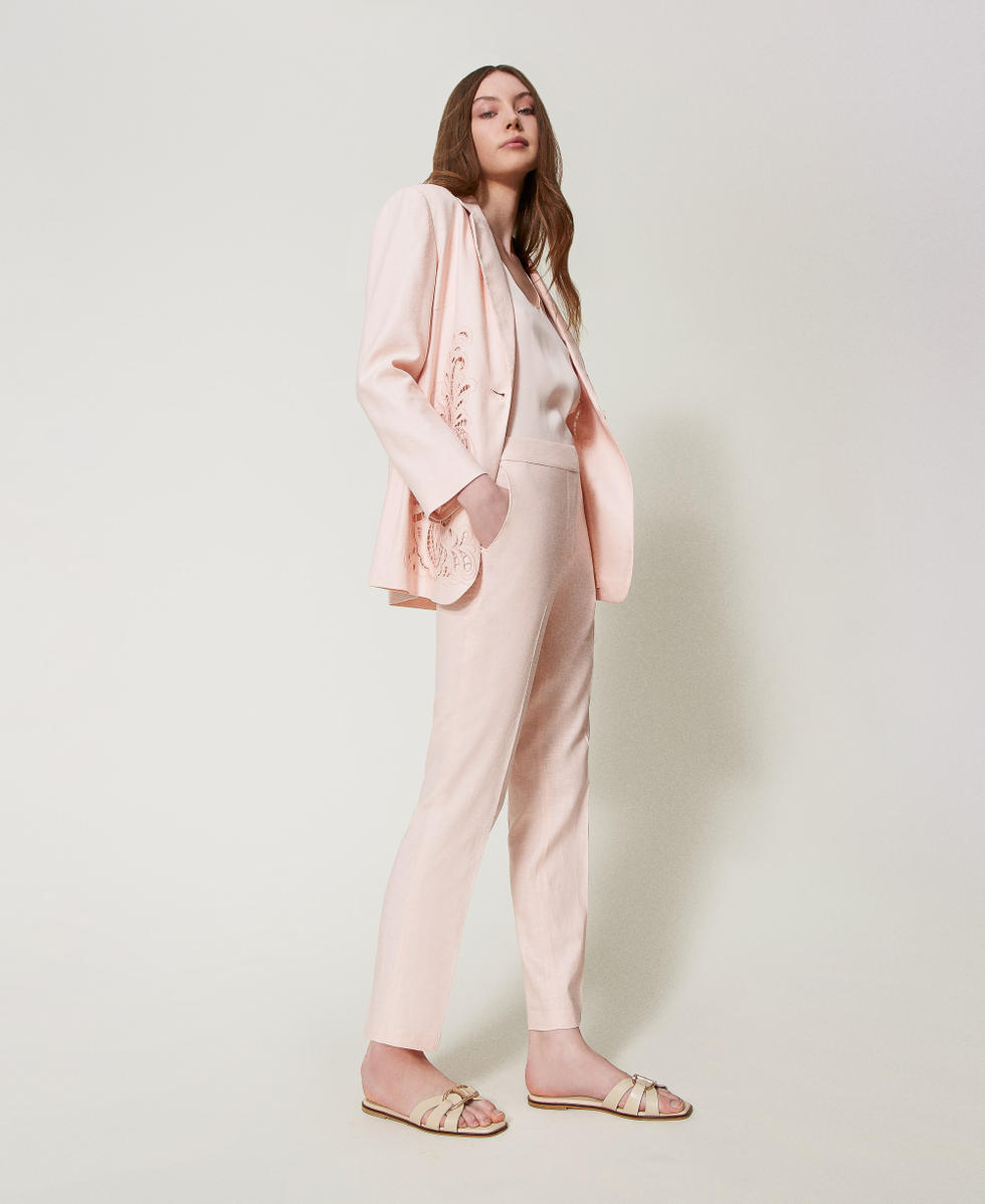 Low waist linen blend trousers Cupcake Pink Woman 251TP2168_00178_02